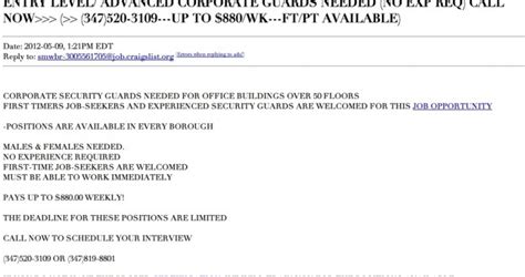 1,386 <b>Security</b> Guard <b>jobs</b> available in New York, NY on Indeed. . Craigslist security jobs nyc